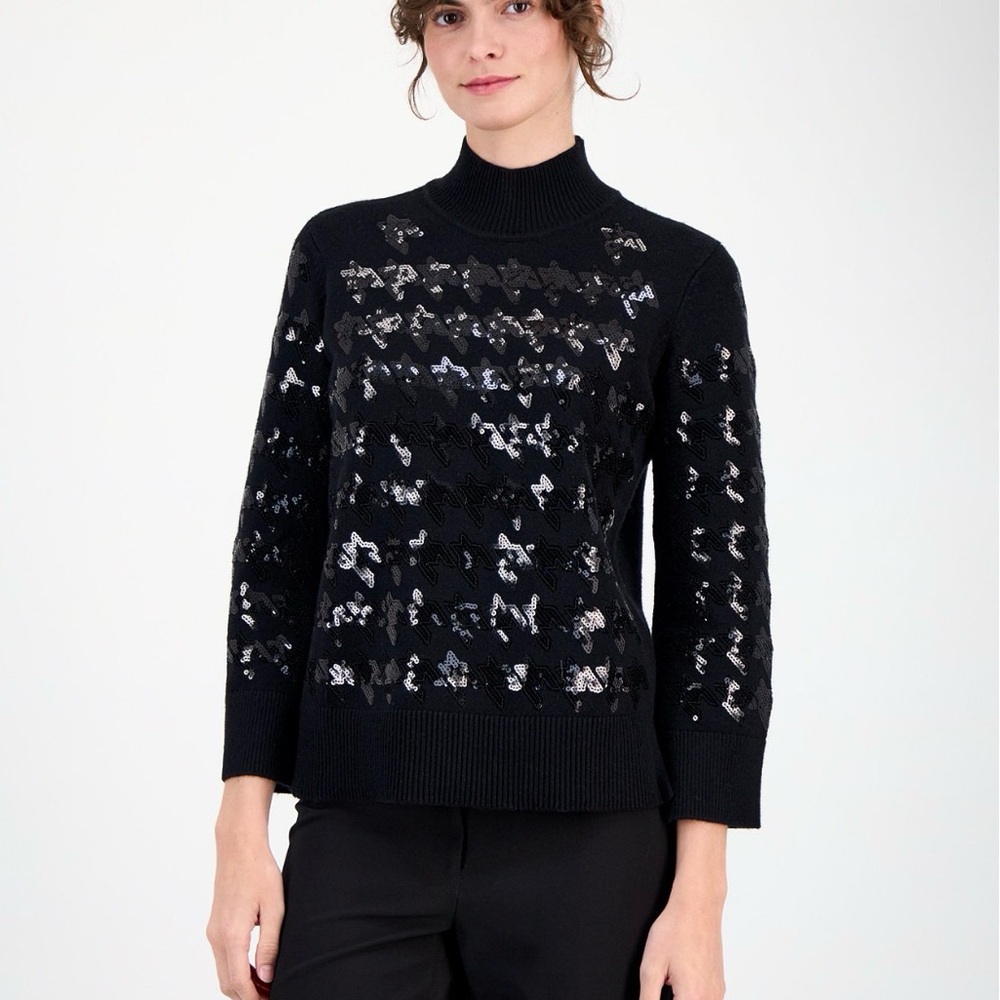 Anne Klein Black Houndstooth Sequin Sweater - NWT